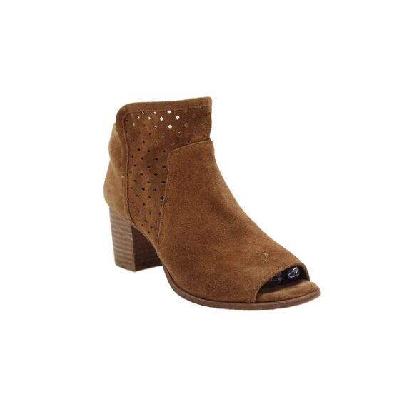 Gianni Bini Shoes - Gianni Bini Womens Suede Rezzy Perforated Peep-Toe Booties Brown Size 7